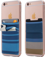 Cardly Cartera | Soporte para tarjetas y dinero para teléfono celular | Se pega en la funda (rayas azules y bronceadas)