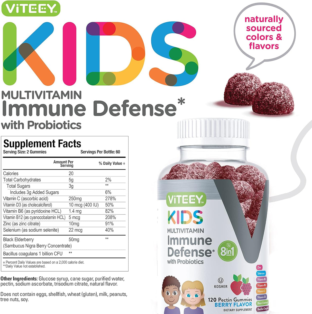 Gomitas Multivitamínicas 8-en-1 para Niños con Probióticos