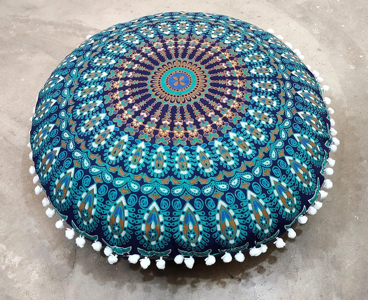 My Dream Carts Fundas de cojín de suelo de 22 pulgadas, solo fundas de cojín, funda de puf para asiento de asiento, cojines decorativos bohemios con mandala, redondo, otomano, dormitorio al aire libre