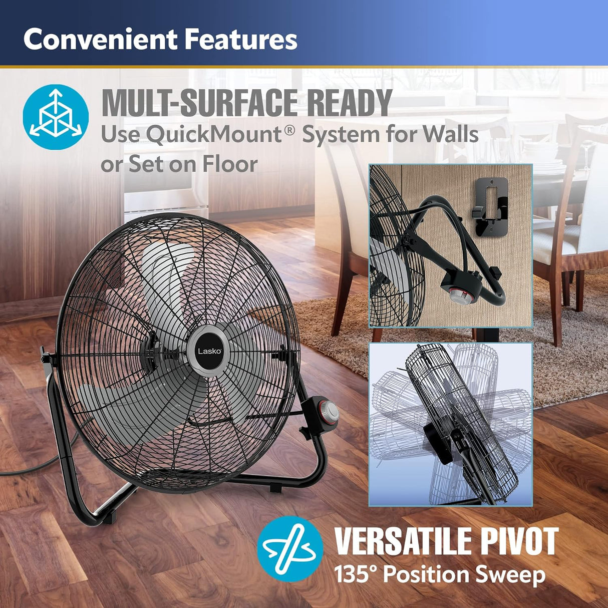 Lasko Ventilador de Alta Velocidad, Montaje Rápido, 2264QM