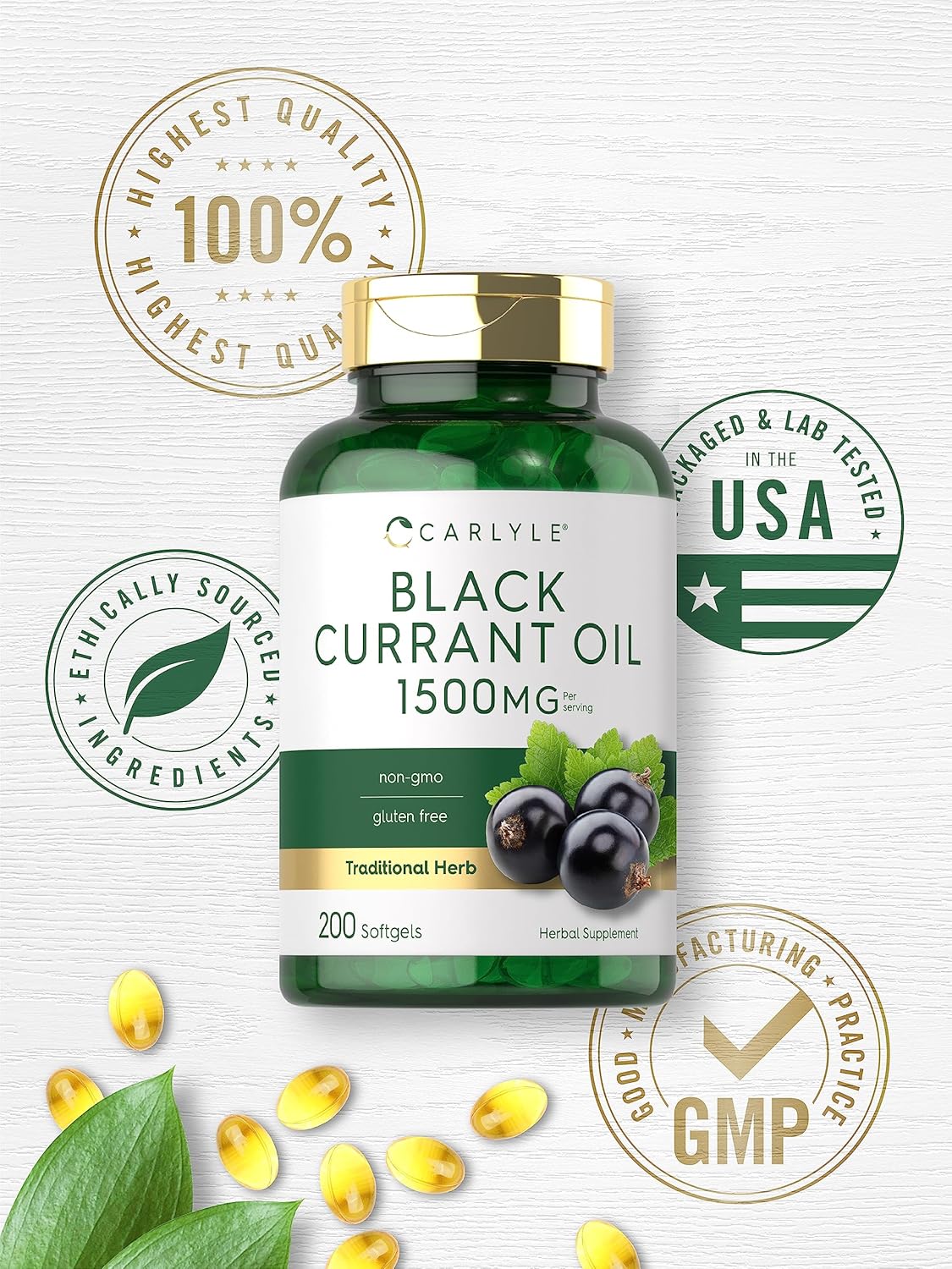 Suplemento de Aceite de Grosella Negra 1500mg | Carlyle 200 Cápsulas