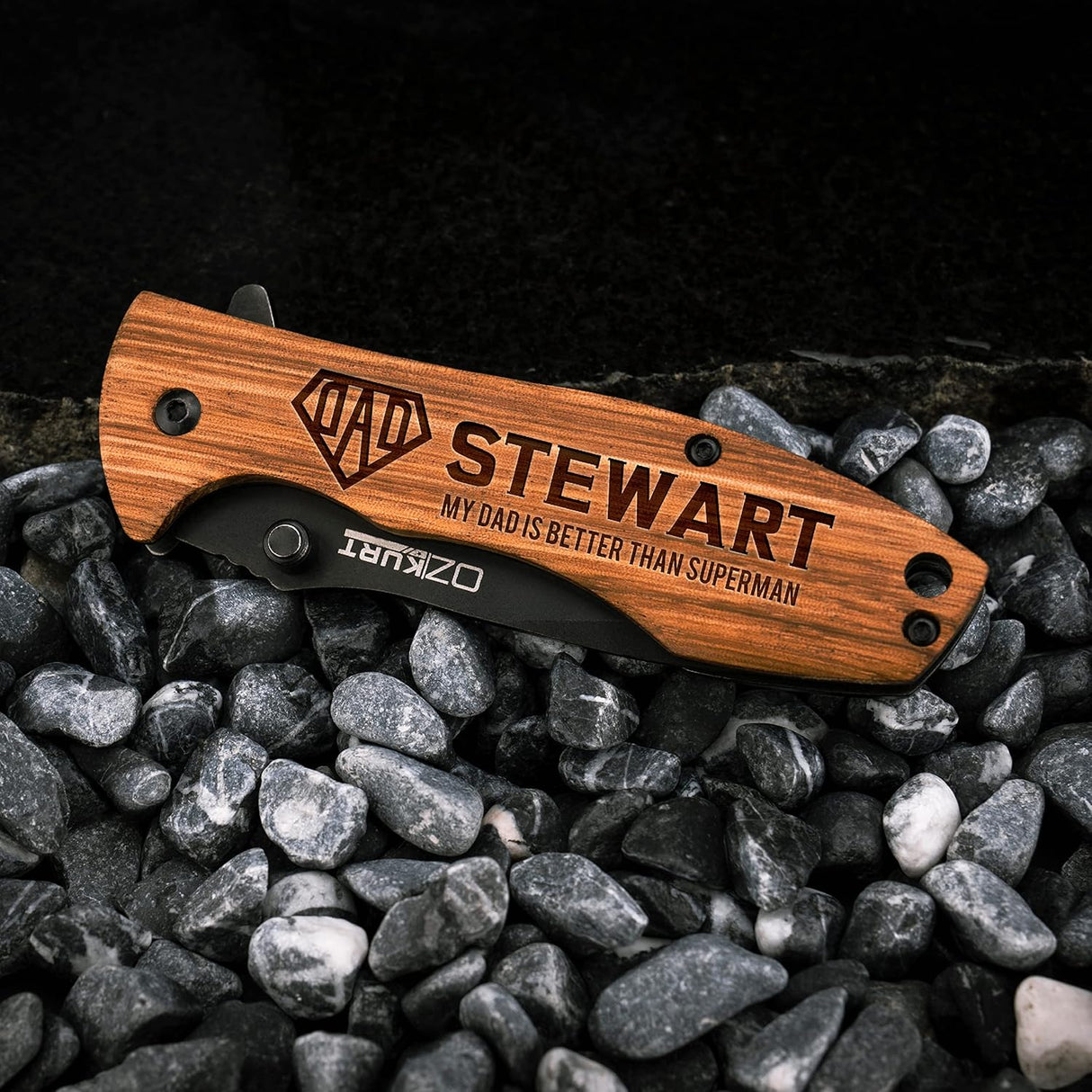 Cchillo de bolsillo de madera de roble grabado personalizado