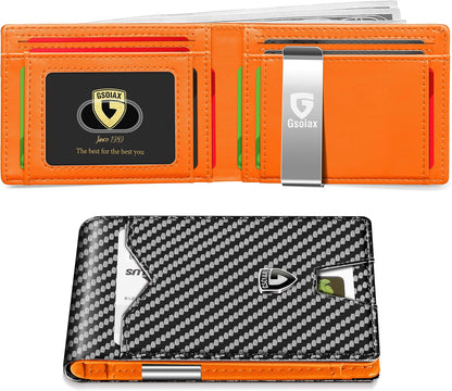 Billetera Slim GSOIAX para Hombre, Cuero, RFID, Bifold, Clip