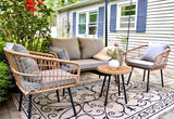 YITAHOME Juego de muebles de patio de 4 piezas, juego de mimbre para balcón, juego de conversación de ratán para todo tipo de clima, con sillas de dos plazas, cojines suaves para patio, piscina, cubierta, jardín, gris