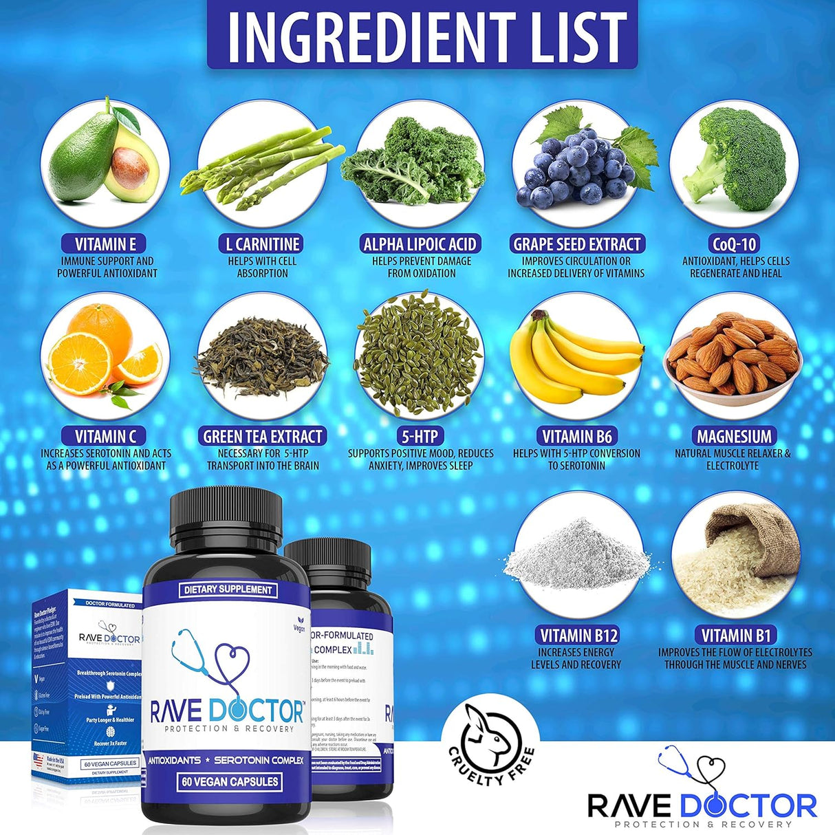 Suplementos Rave Vitamins Gear 5HTP Rave 60 capsulas