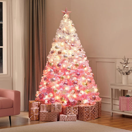 Árbol de Navidad artificial de 6 pies, preiluminado y nevado