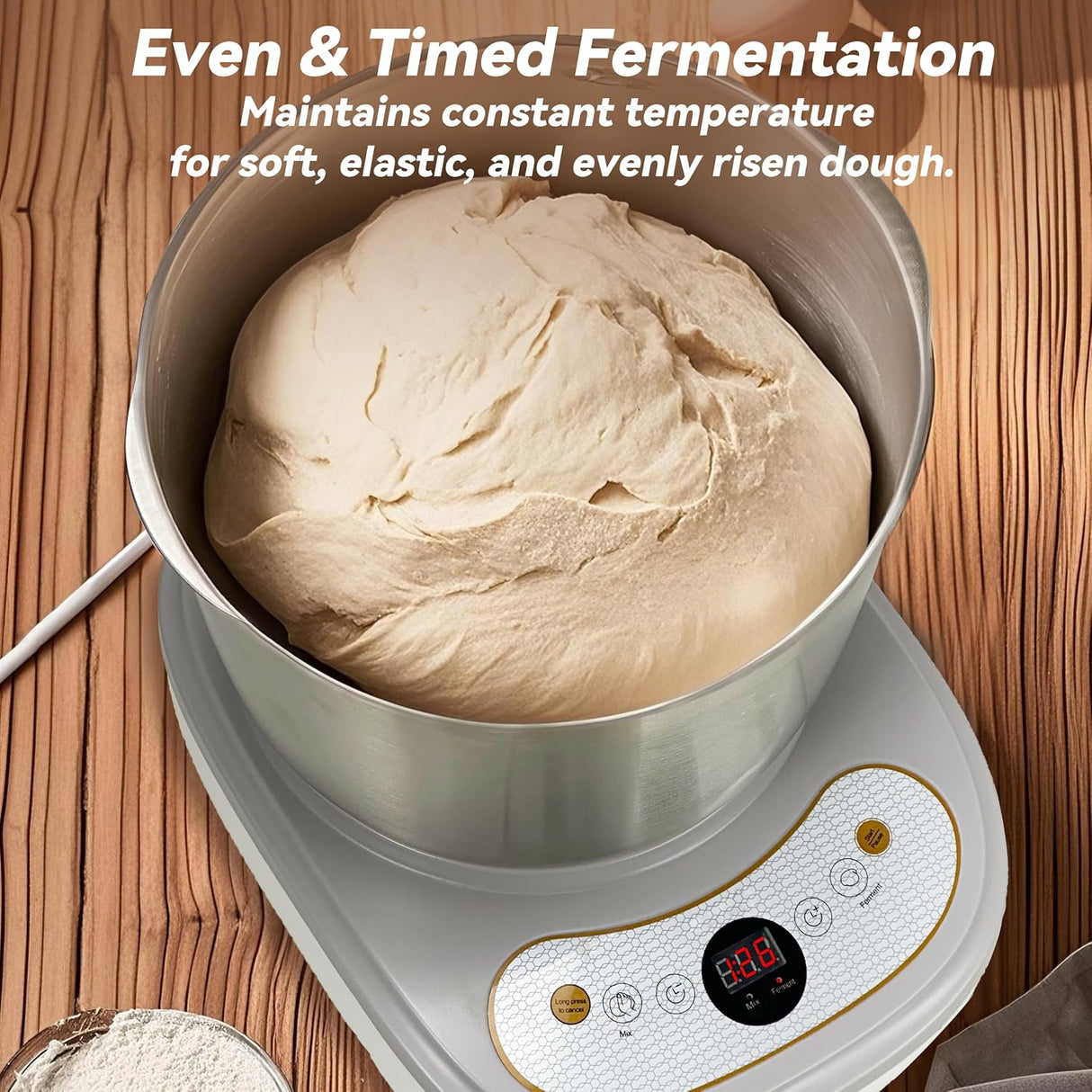 Amasadora con fermentación, 6.6Qt, acero, panel táctil