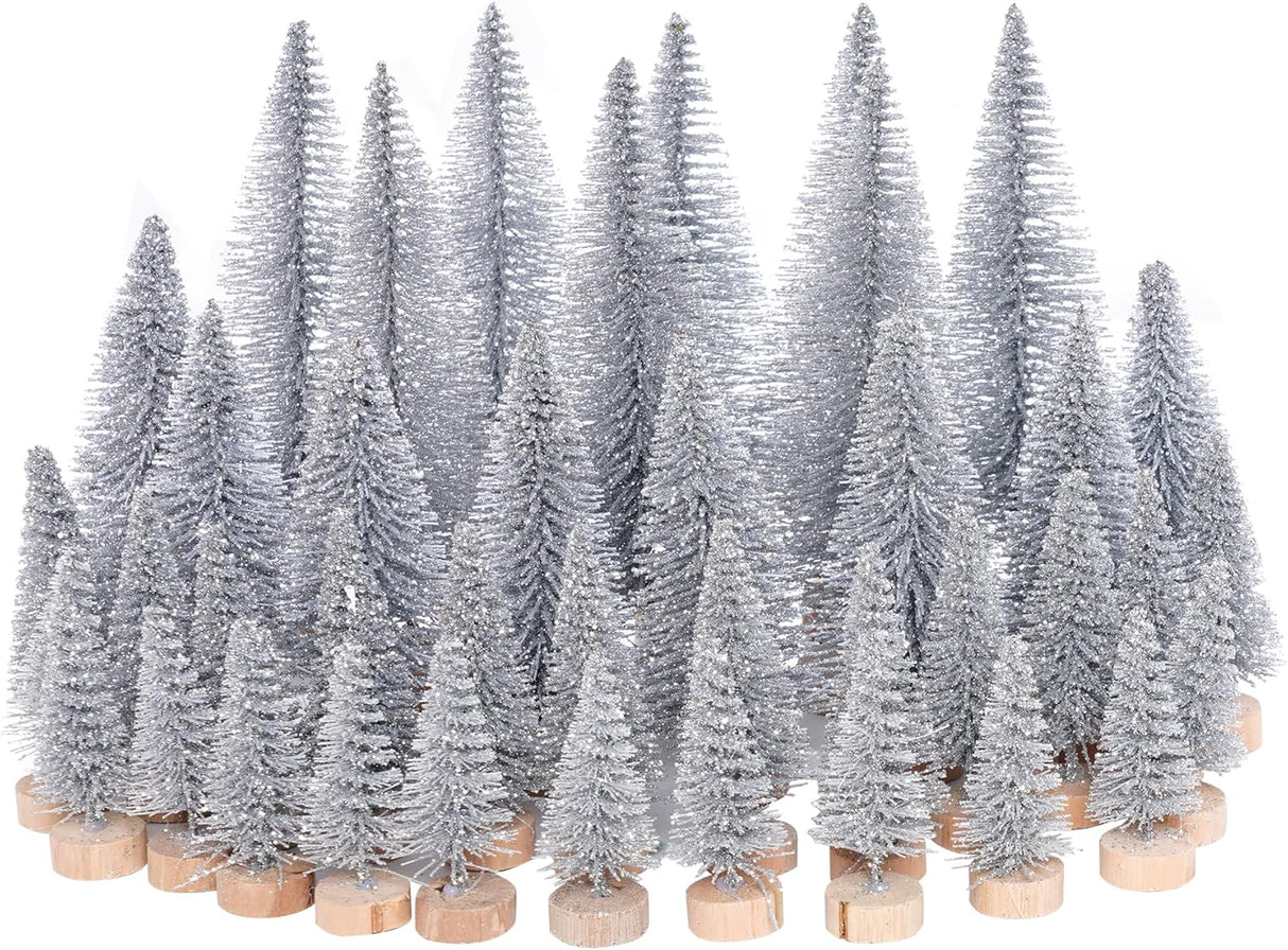 40Pcs Mini Árboles de Navidad Yookat con Base de Madera