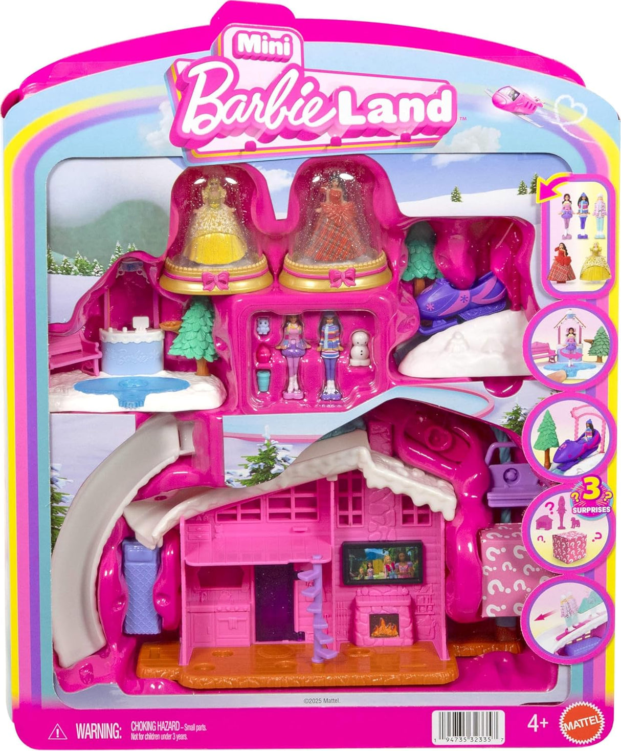 Mini BarbieLand Barbie Bundle con 2 muñecas, 3 sets de nieve y más