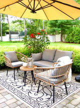 YITAHOME Juego de muebles de patio de 4 piezas, juego de mimbre para balcón, juego de conversación de ratán para todo tipo de clima, con sillas de dos plazas, cojines suaves para patio, piscina, cubierta, jardín, gris