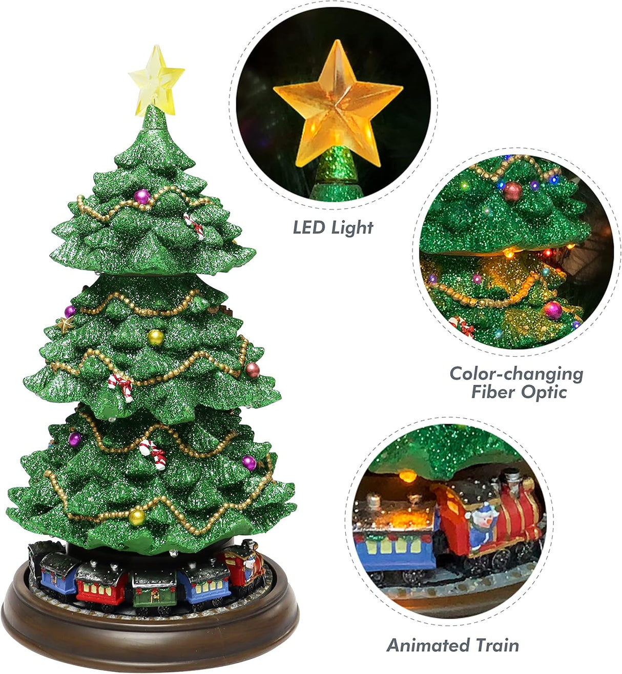 MOMENTS IN TIME Árbol de Navidad con trenes rotativos y luces