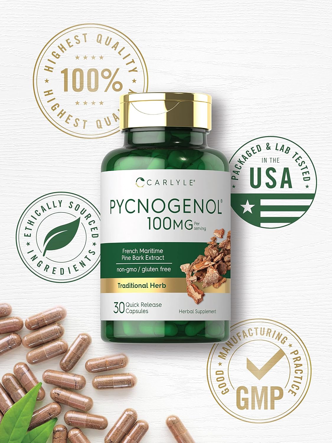 Suplemento Carlyle Pycnogenol 100 mg 30 cáp corteza de pino
