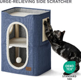 Casa para gatos Bedsure 2 niveles con rascador y escondite