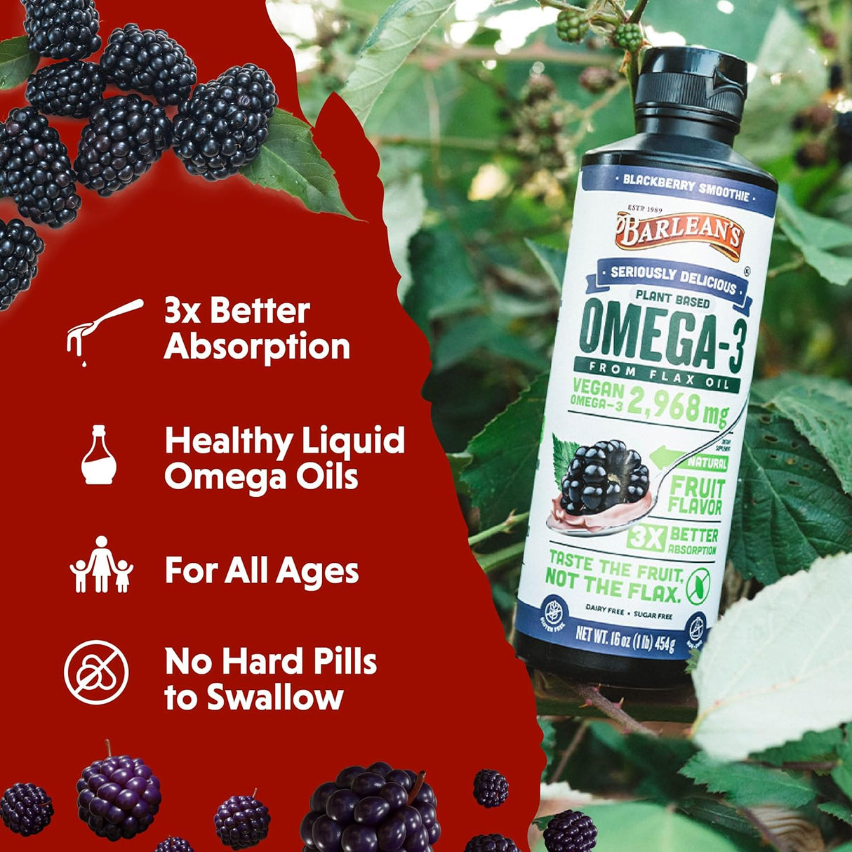 Aceite de Linaza Barlean's, Omega 3 6 9, 16 oz, Vegano