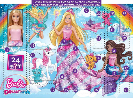 Calendario de Adviento Barbie Dreamtopia, 24 Sorpresas, Muñeca, Pets, Accesorios