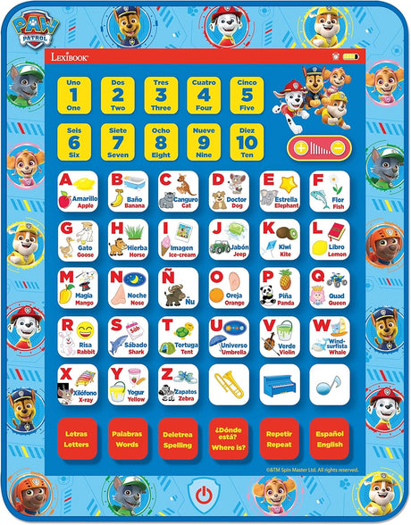 Tablet Interactiva Bilingüe Paw Patrol, Aprender Letras y Números, JCPAD002PAi2