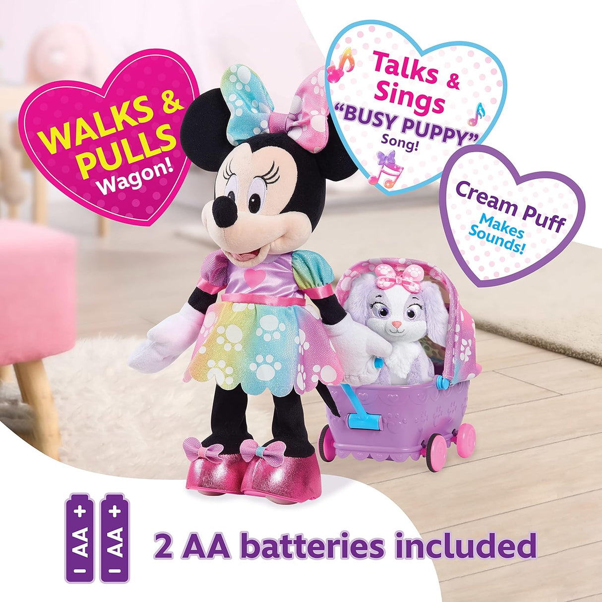 Peluche de minnie mouse con carriola y perrito