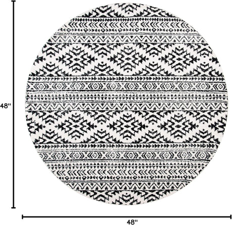 Alfombra Redonda Tulum - Diseño Tribal Boho, Fácil Cuidado, TUL272B