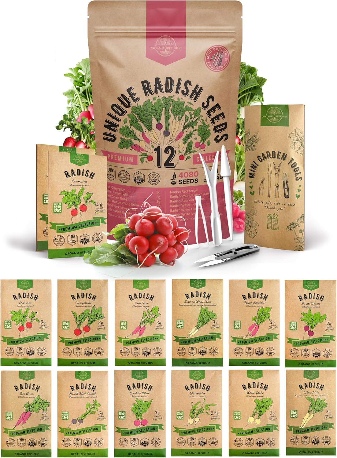 Semillas de Rábano Organo Republic 12 Variedades Heirloom