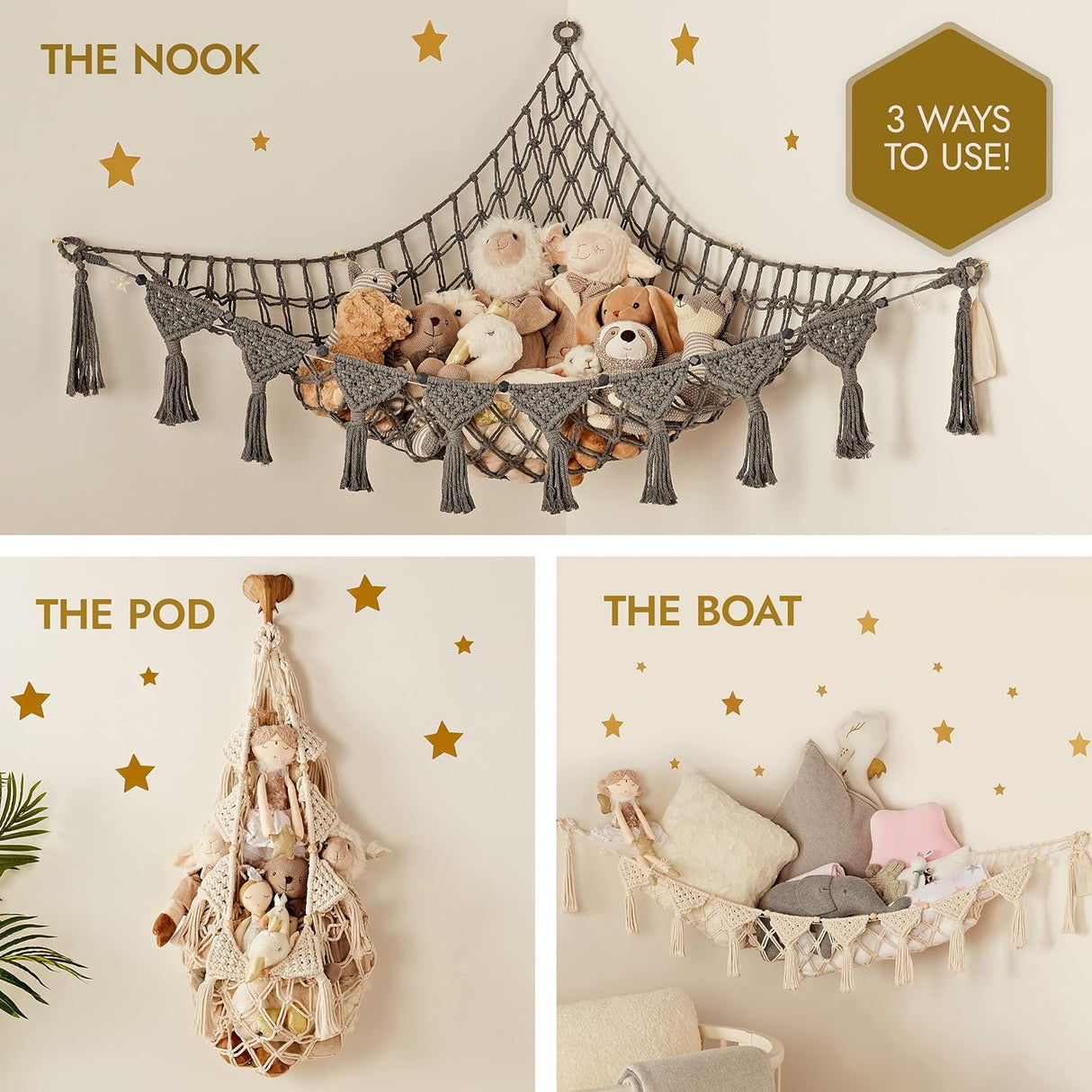 Hamaca de Almacenamiento Macrame DreamLights para Juguetes Plush