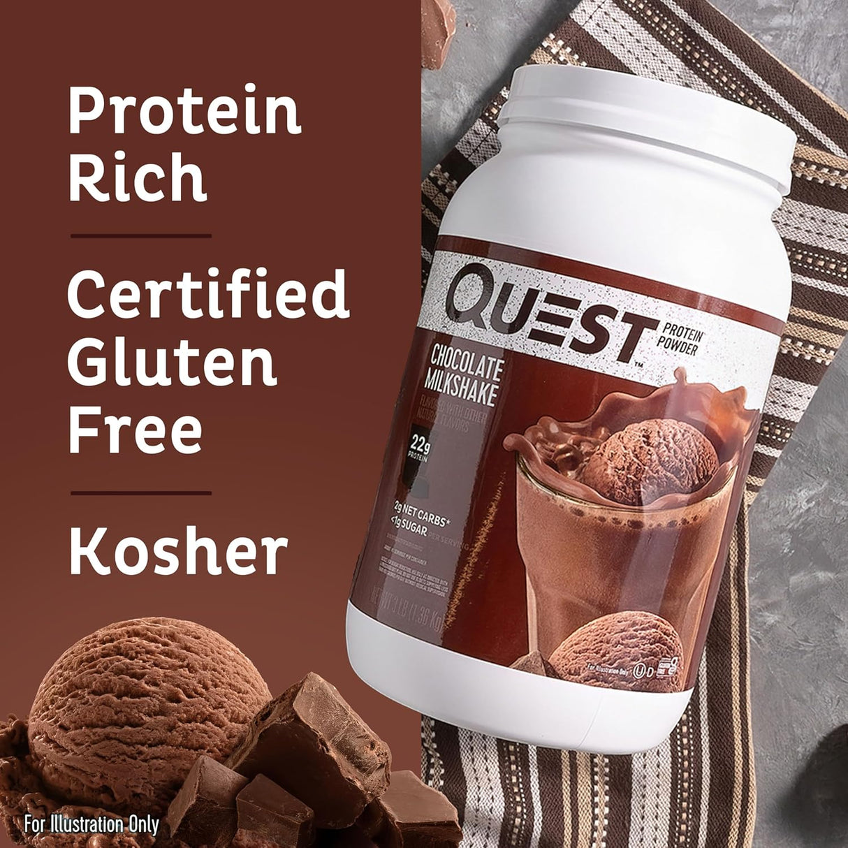 Proteína en polvo Quest, 22g proteína, 1g azúcar, 3 lb