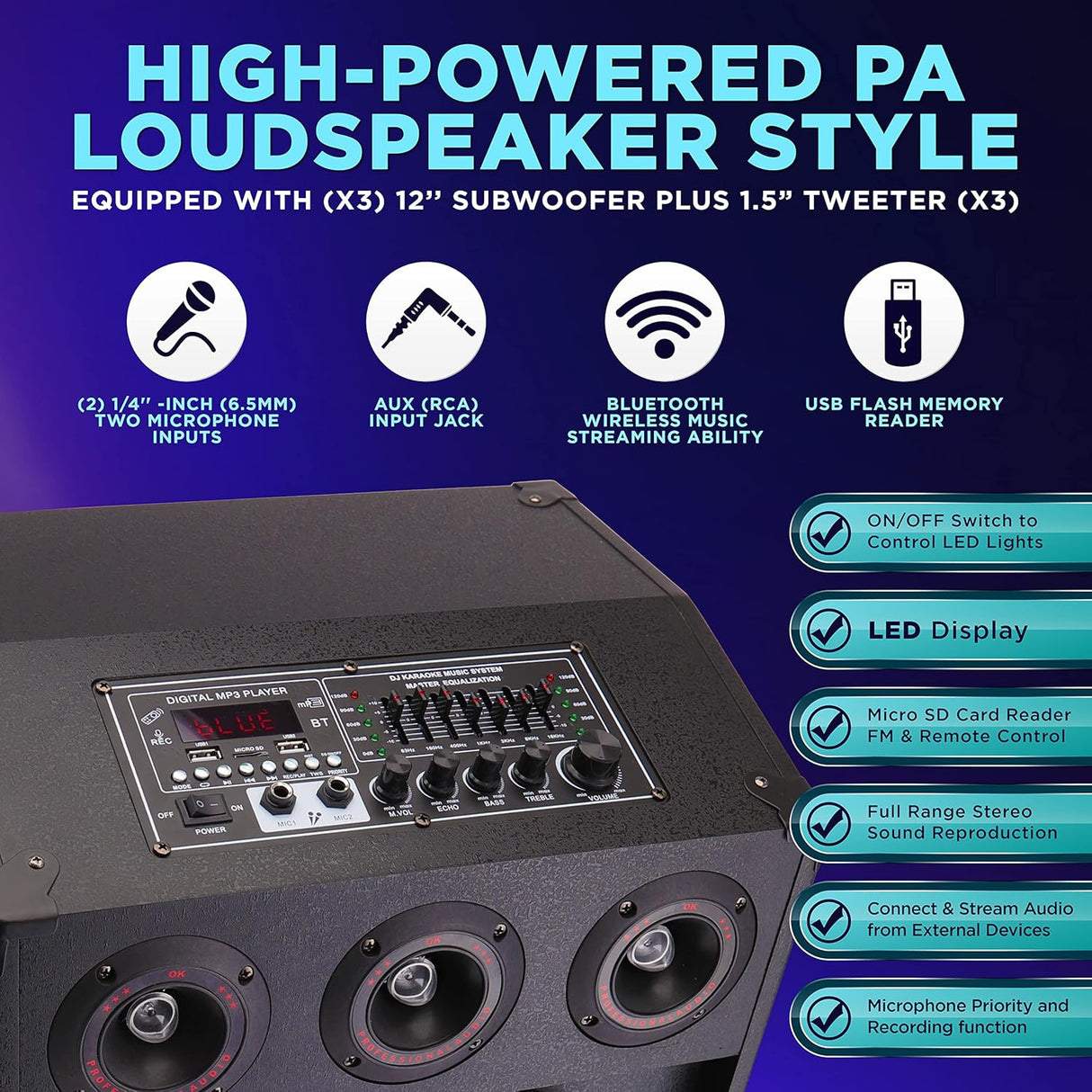 Parlantes con Micrófono inalámbrico PYLE-PRO PPHP1233B