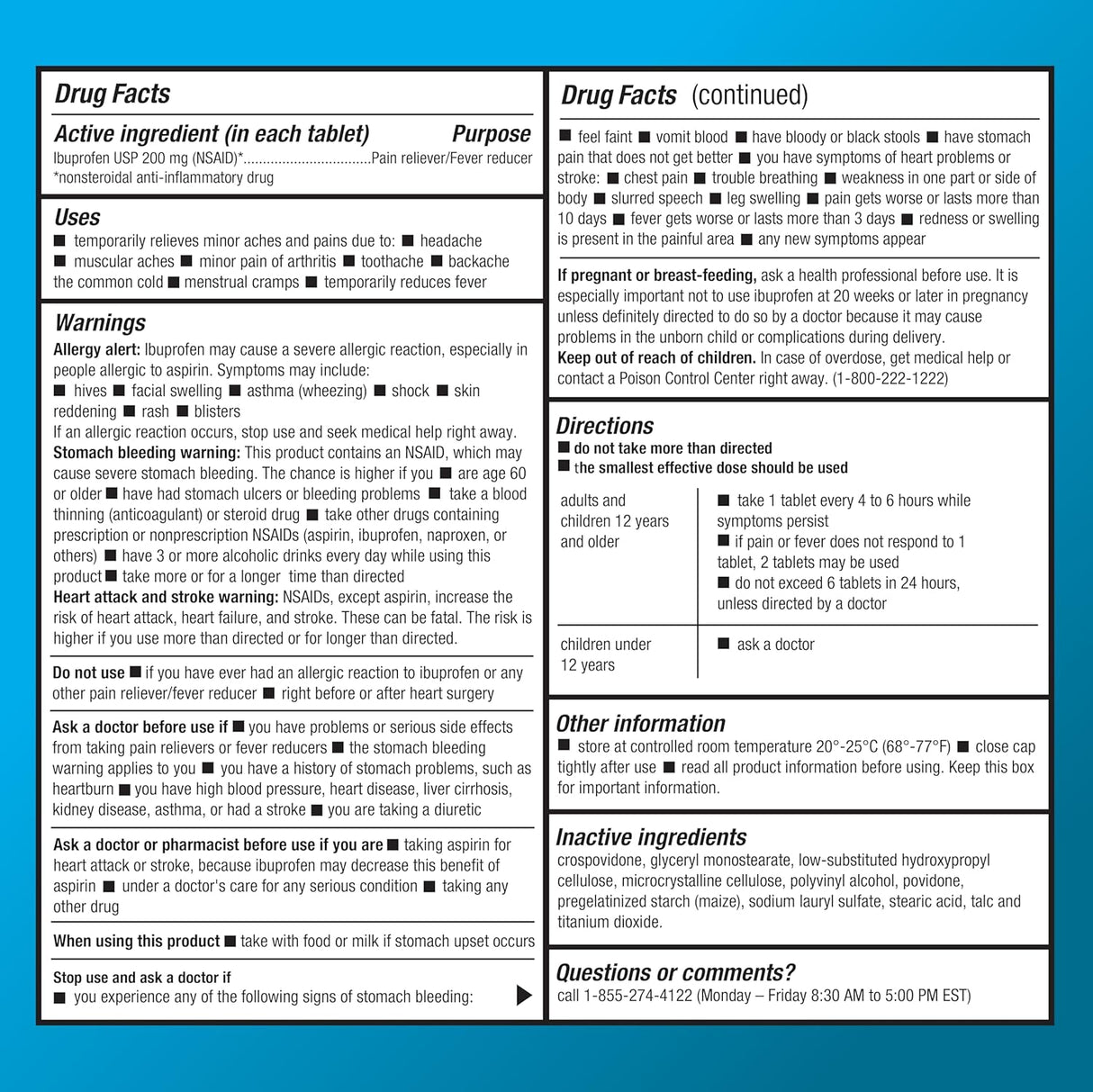 Tabletas de Ibuprofeno 200 mg, Amazon Basic Care, 500 unidades