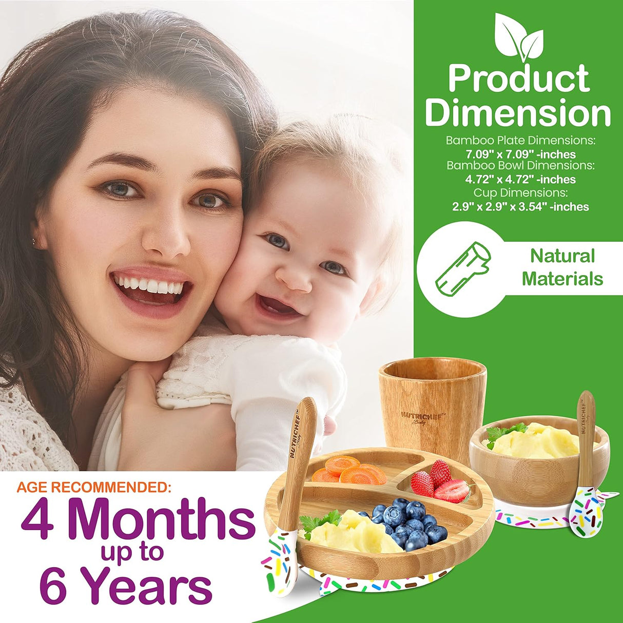 Juego de vajilla de bambú para bebé NutriChef NCBPS17