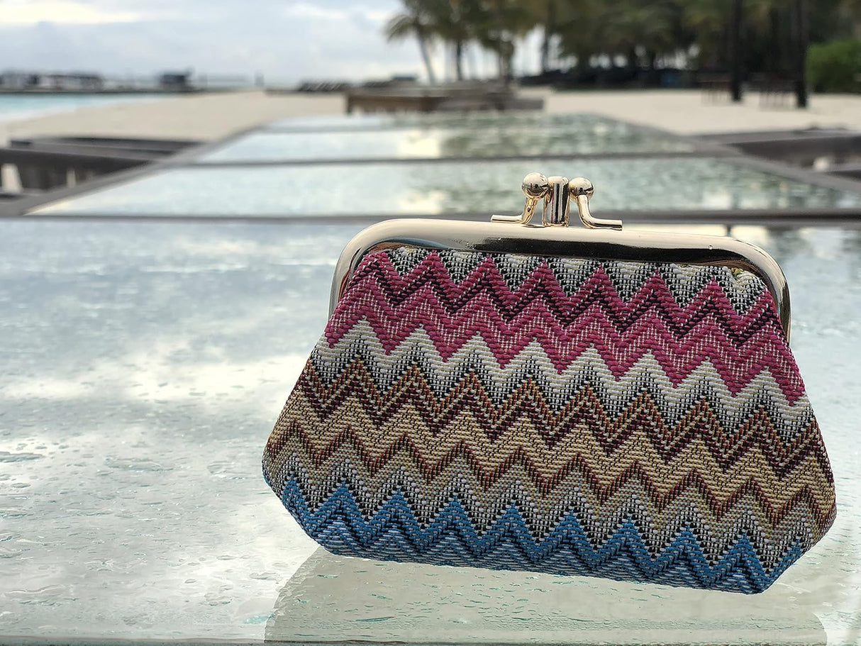 Signare Tapiz doble bolsillo cambio bolsa beso cerradura monedero para mujer, Azteca