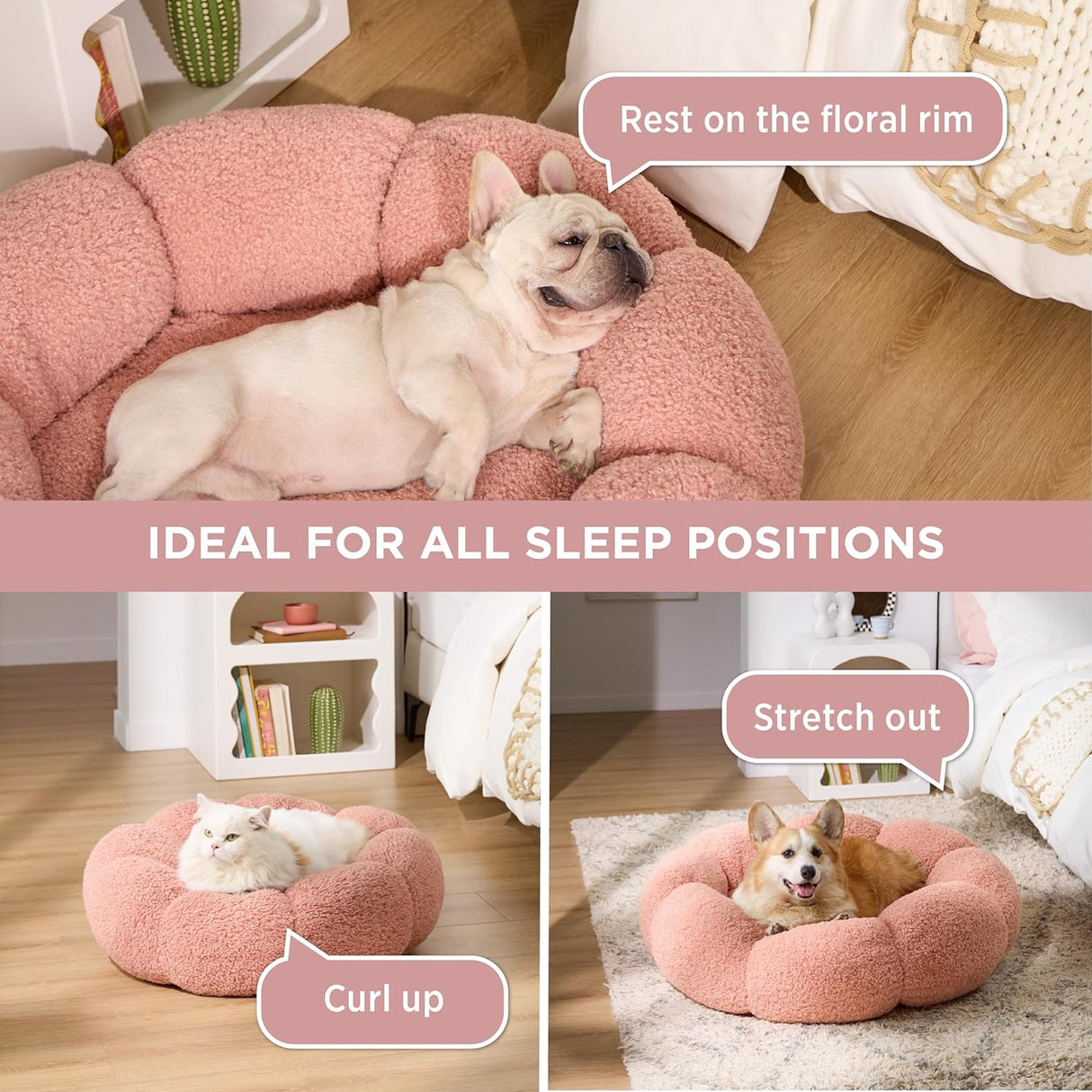 Cama grande calmante para perros de flores en sherpa felpa