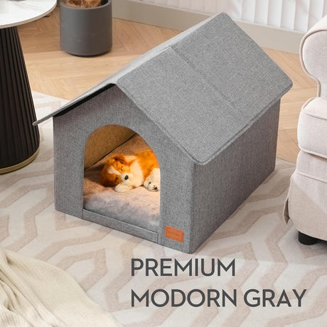 Casa para perro interior con cojín lavable, tamaño mediano, para mascotas hasta 22 lb