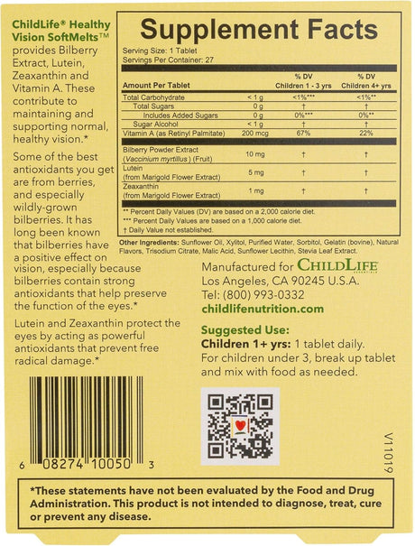 Gomas de Luteína para Niños CHILDLIFE ESSENTIALS - 27 Tabletas