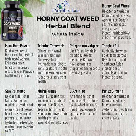 Suplemento Horny Goat Weed con maca, L-arginina 120 cápsulas