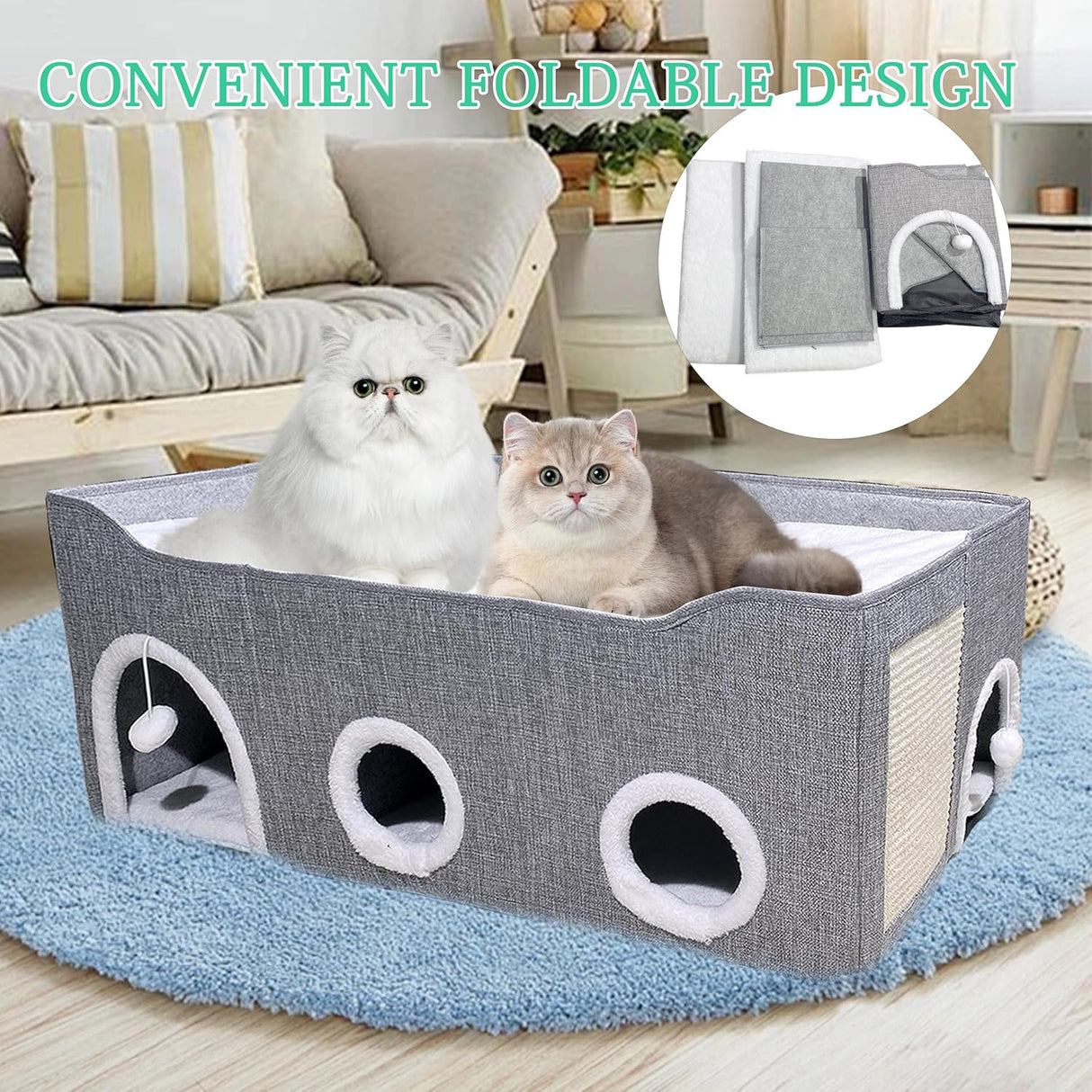 Casa para Gatos Interiores - Cama Grande y Colapsable con Cúpula