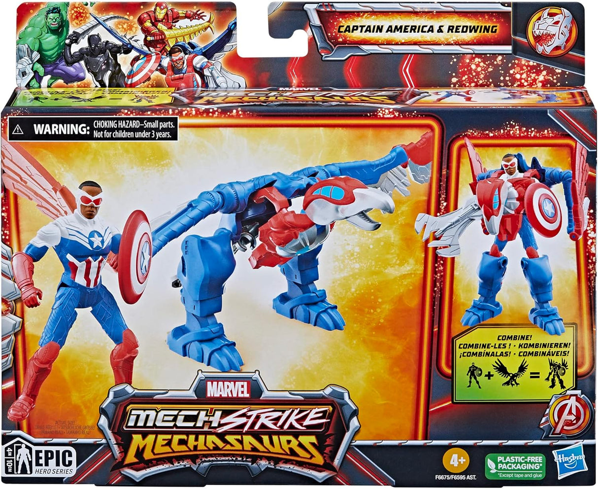 Figuras de acción Mechasaurs, Capitán América y Redwing