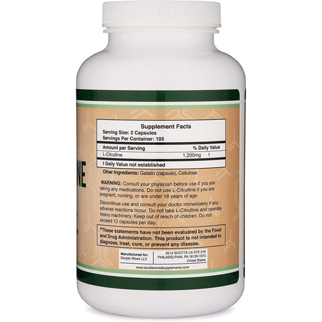 Suplemento L-citrulina arginina y óxido nítrico 1.200 mg