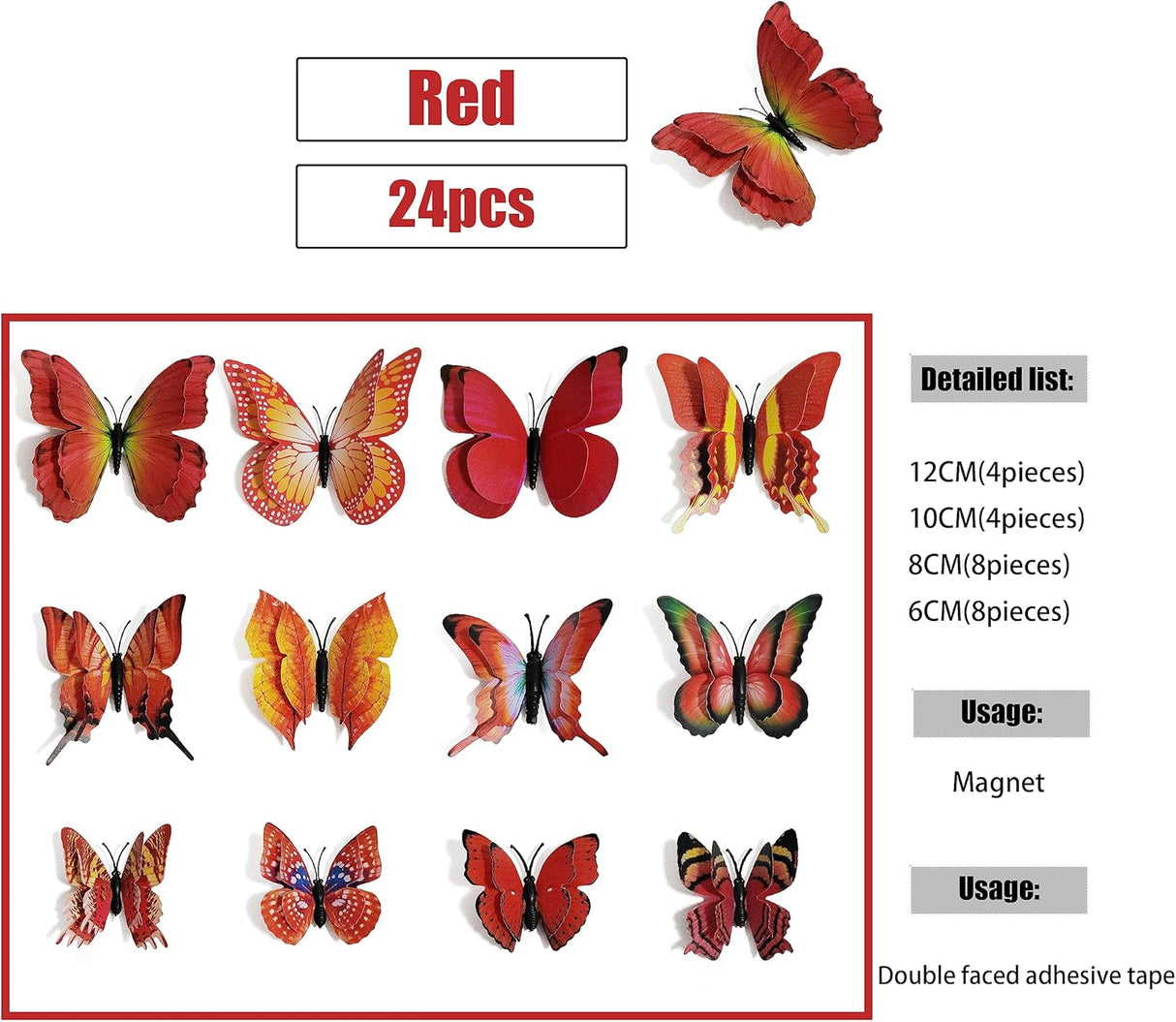 Decoración Pared Mariposas 3D 24 Piezas Magnéticas Removibles