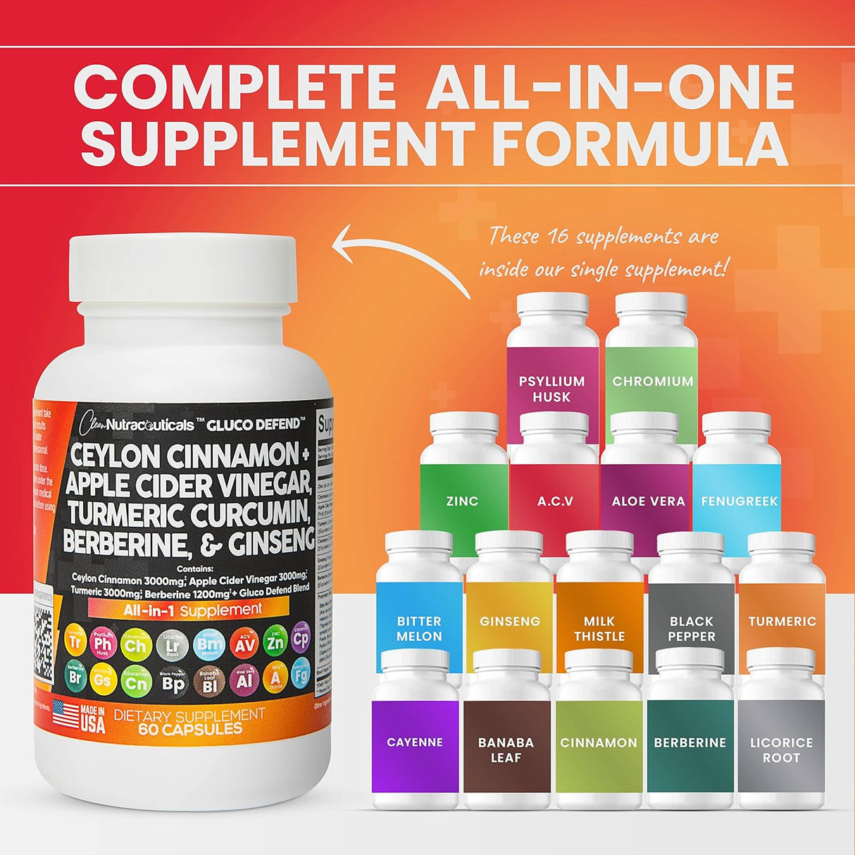 Suplementos Canela 3000mg Cúrcuma 3000mg de sidra de manzana