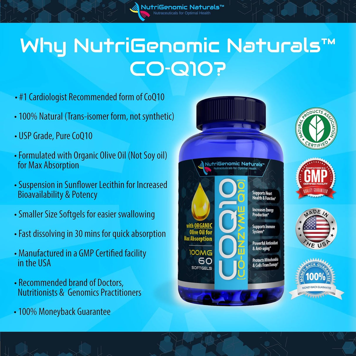 CoQ10 Orgánico con Aceite de Oliva 100mg 60 cápsulas