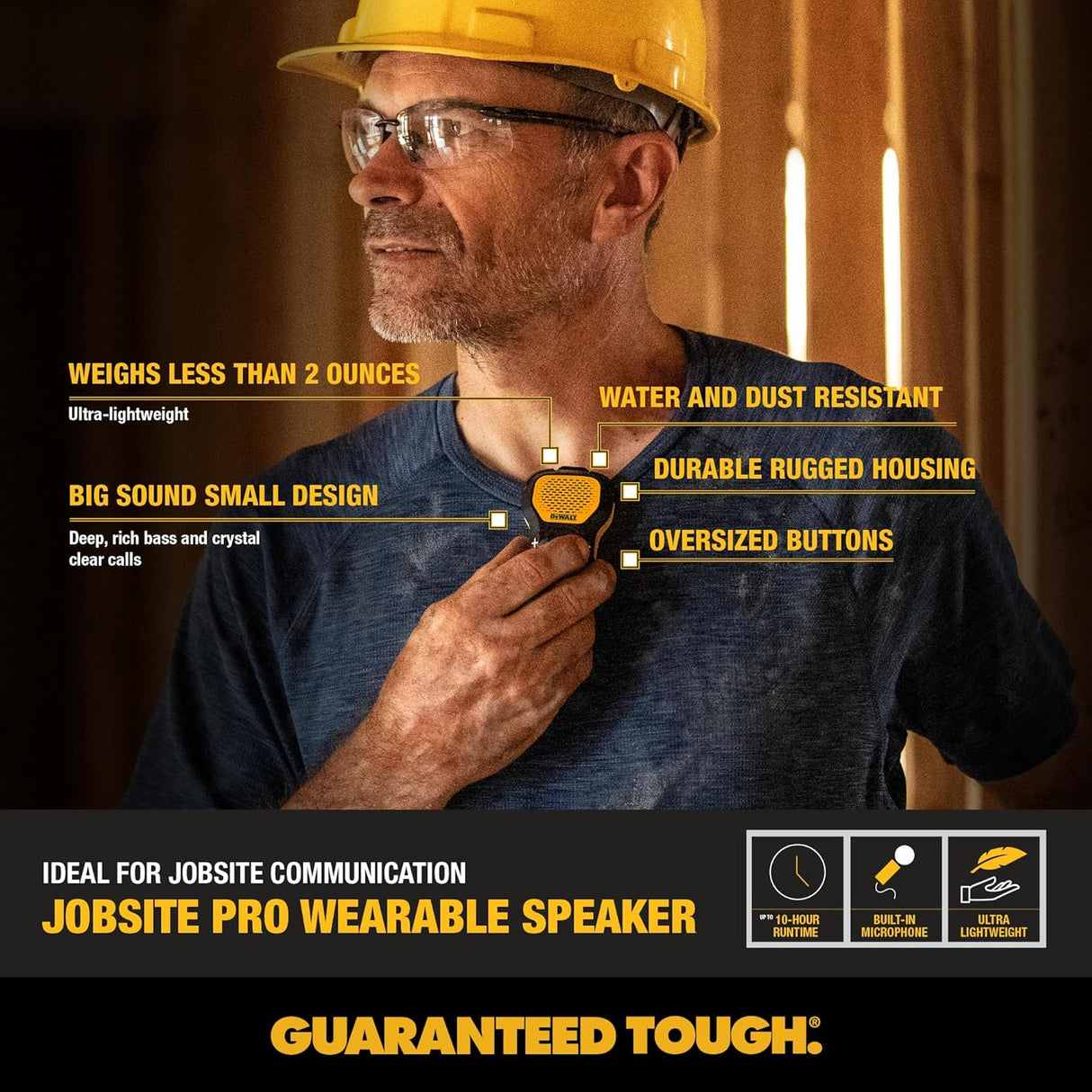 Altavoz Bluetooth portátil DEWALT, resistente al agua, clip-on