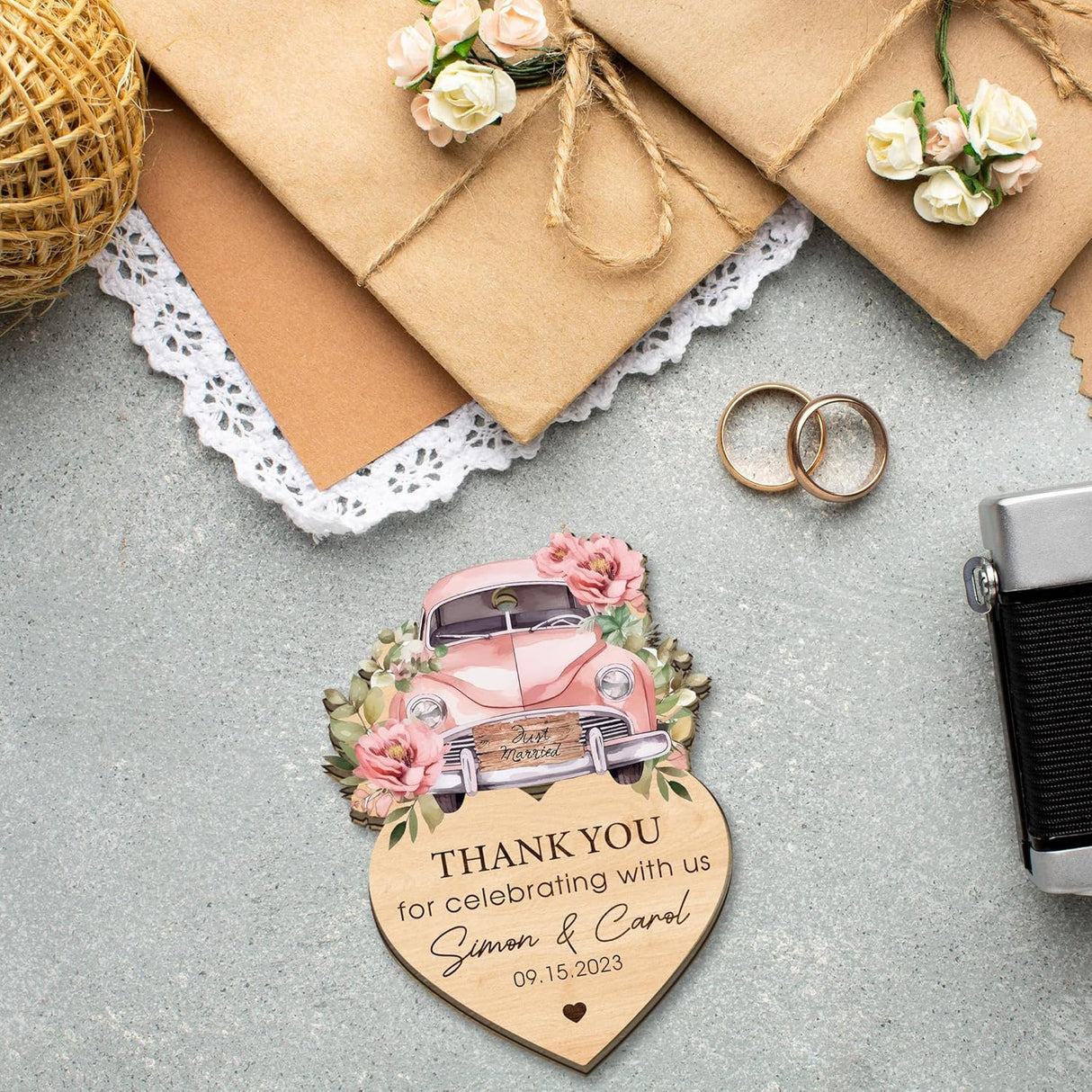 Adornos de Boda Personalizados en Madera para Agradecimiento