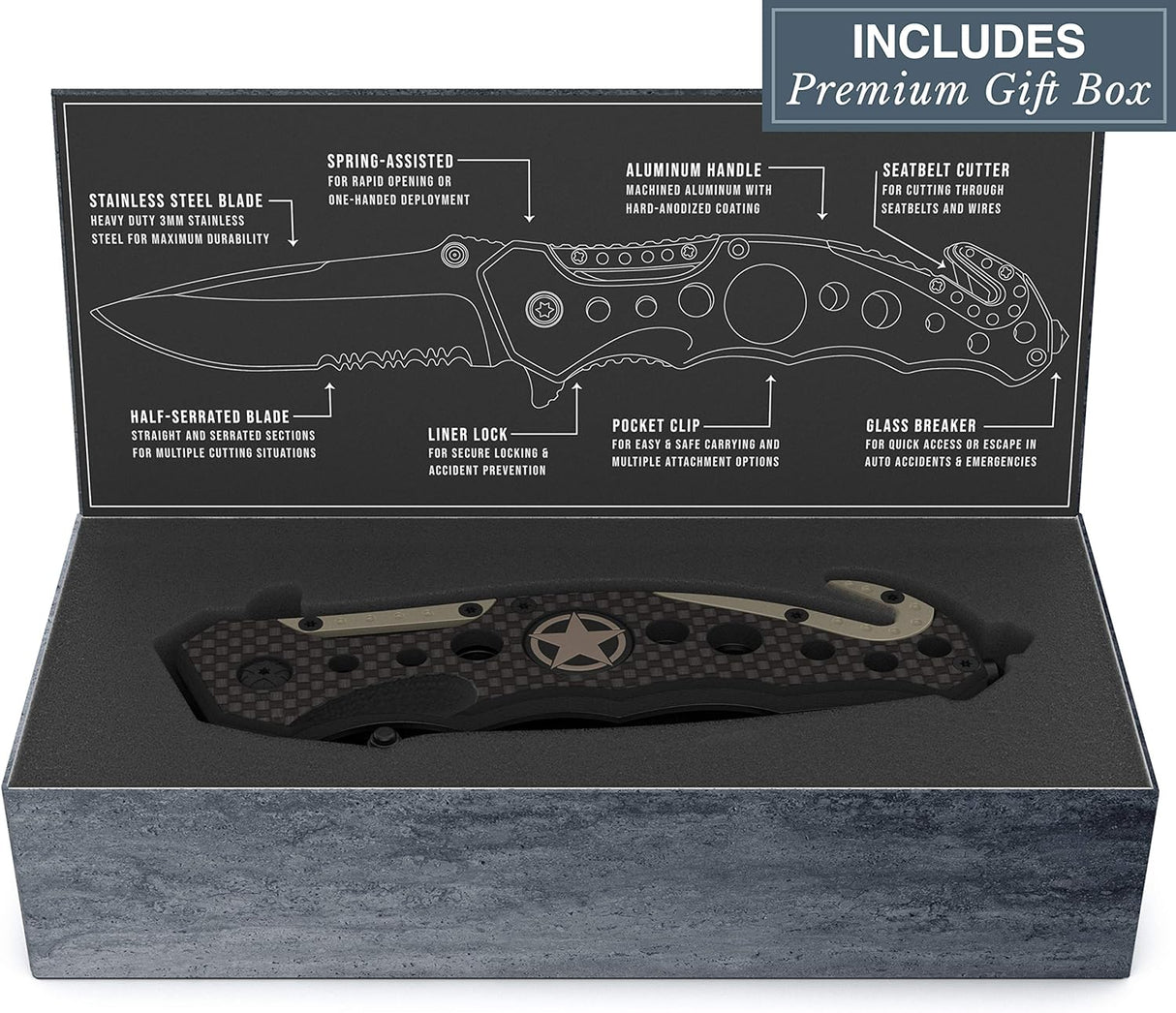 Cuchillo táctico 3 en 1 para militares y socorristas