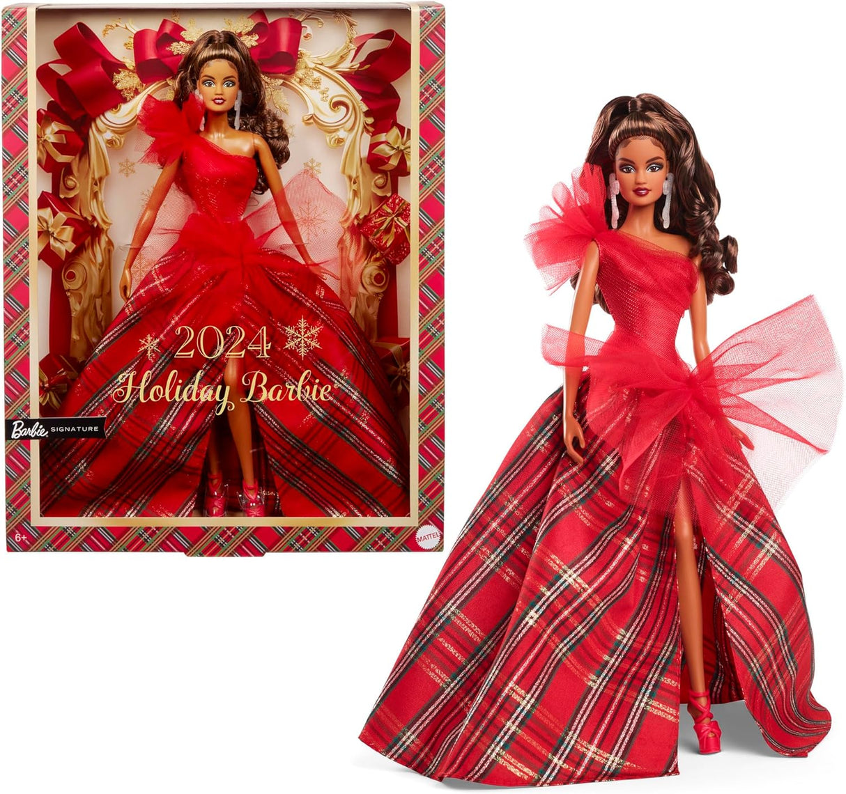 Muñeca Barbie 2024 Holiday, vestido a cuadros, Barbie Signature