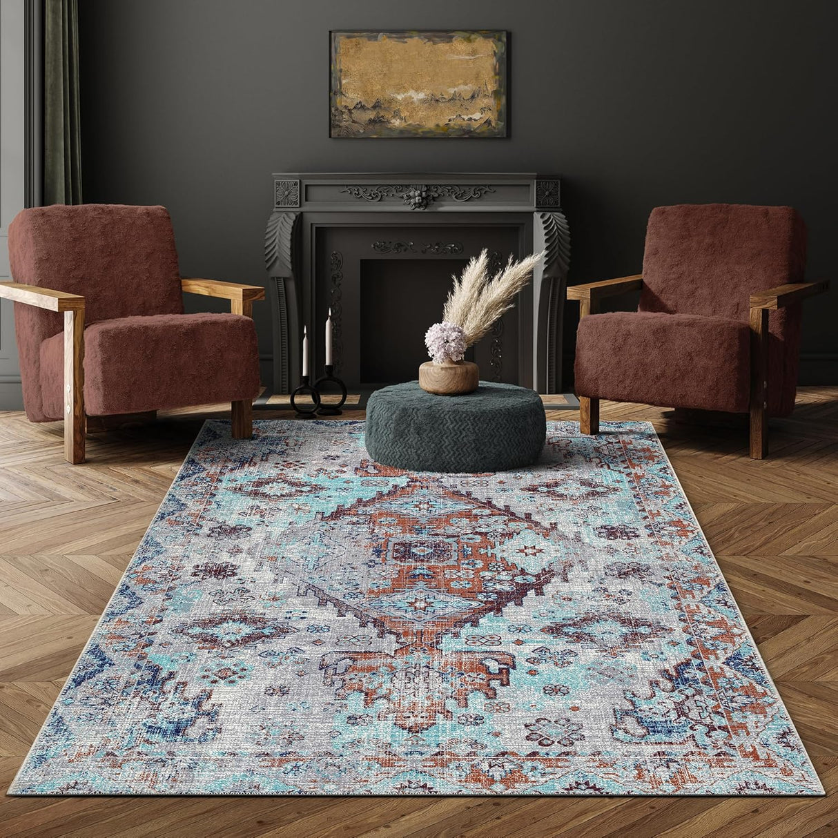 Alfombra Adiva Lavable 6x9, Antideslizante, Vintage, Modelo 6' x 9