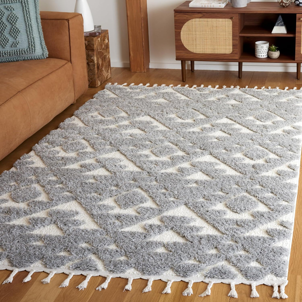 Alfombra Shag Marroquí con Borlas, Diseño Contemporáneo, MTS688G-5