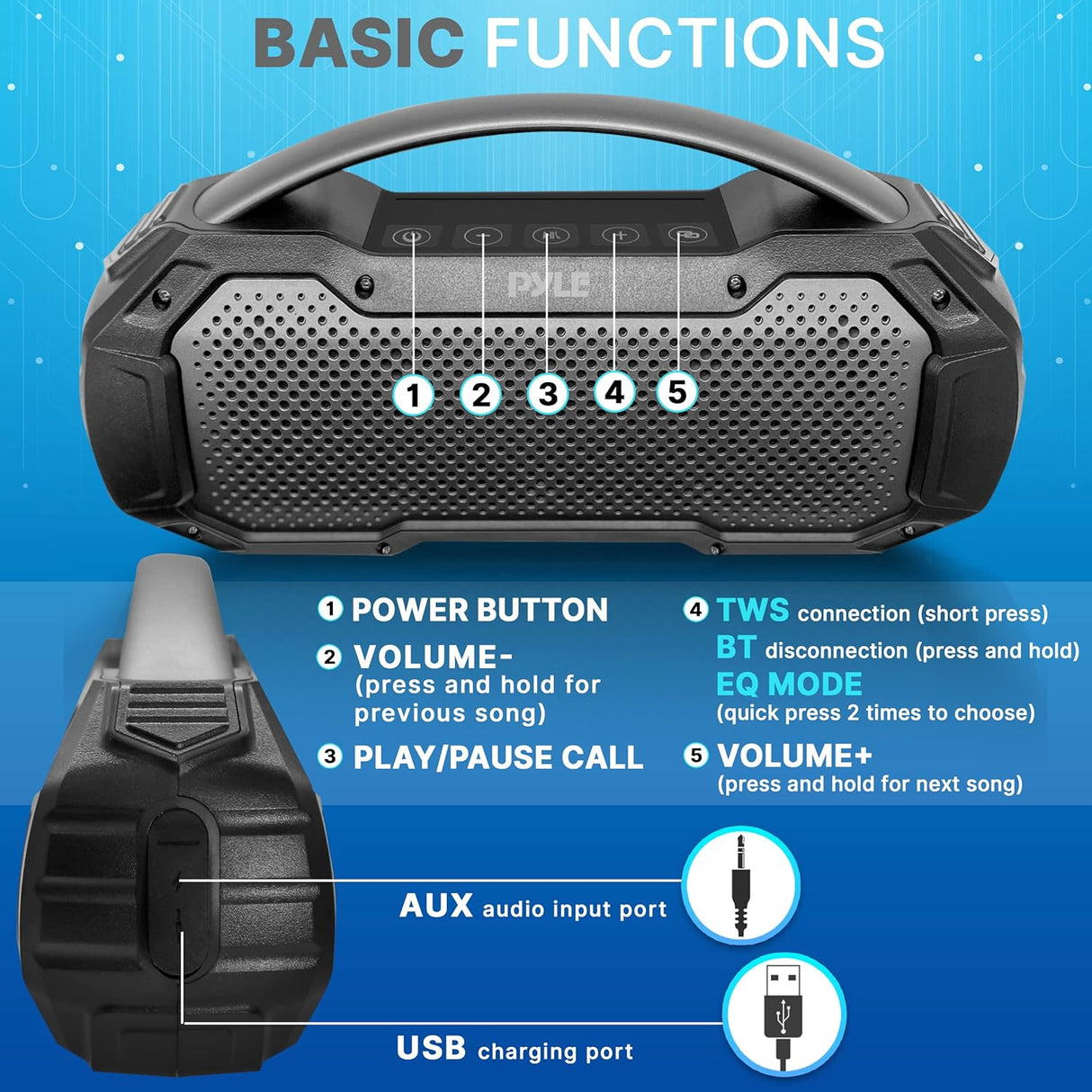 Parlante Portátil inalámbrico Bluetooth PYLE-HOME PCMPSB1BK