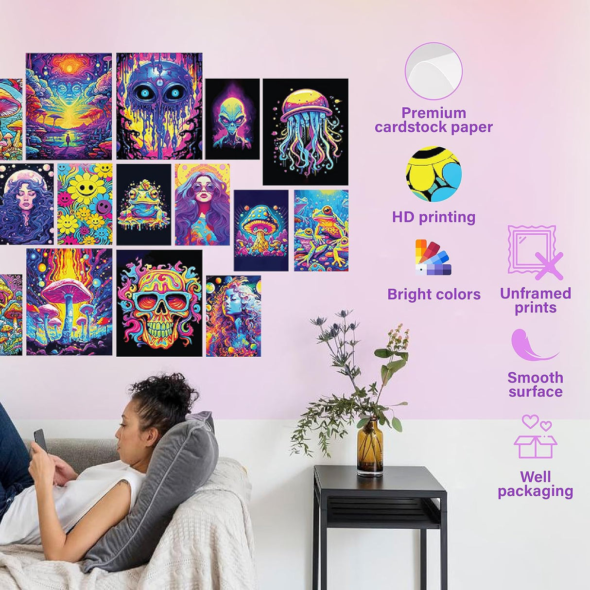 Pósteres para decoración de habitación, estilo hippie psicodélico