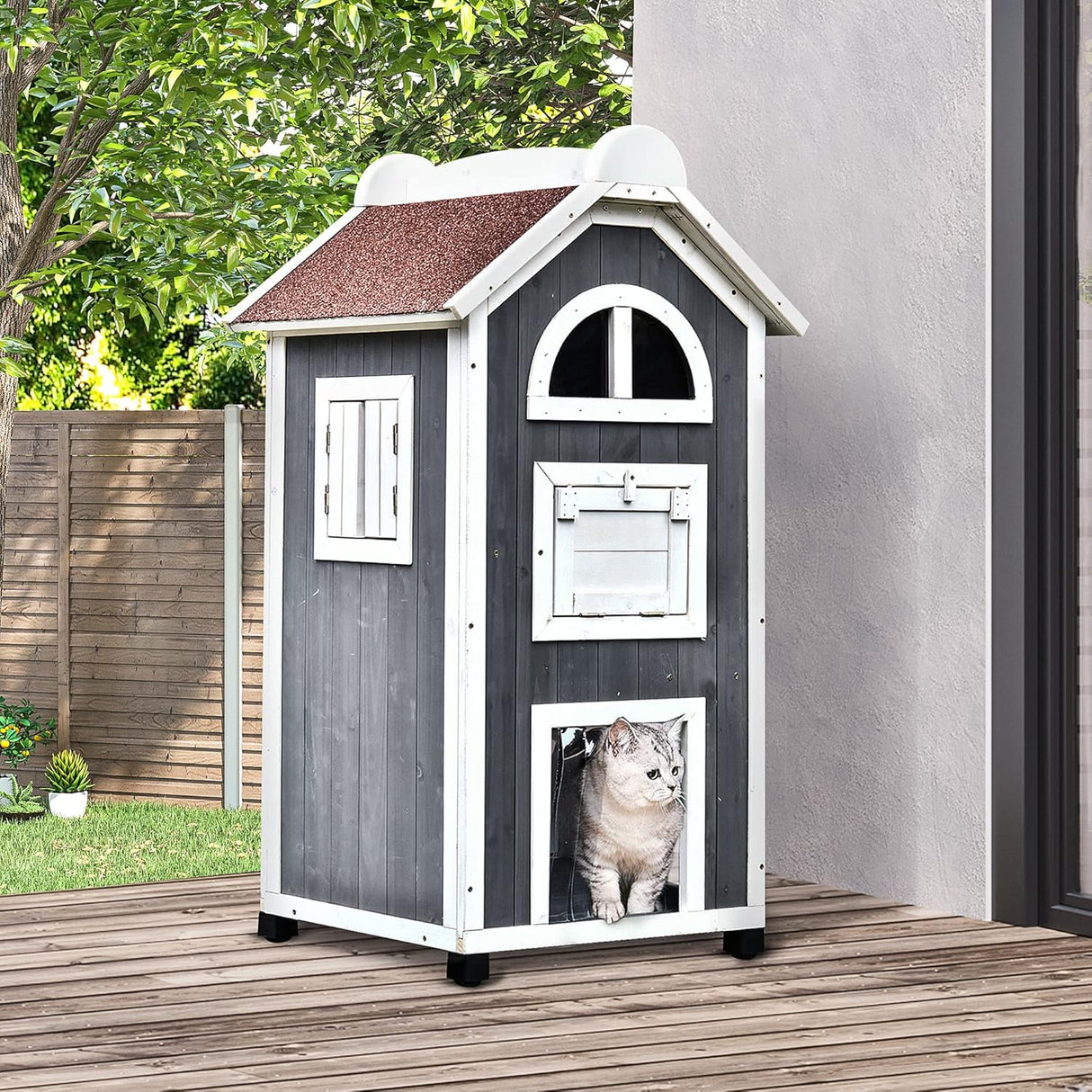 Casa para Gatos PawHut 43 con Hamaca, 3 Pisos, Resistente