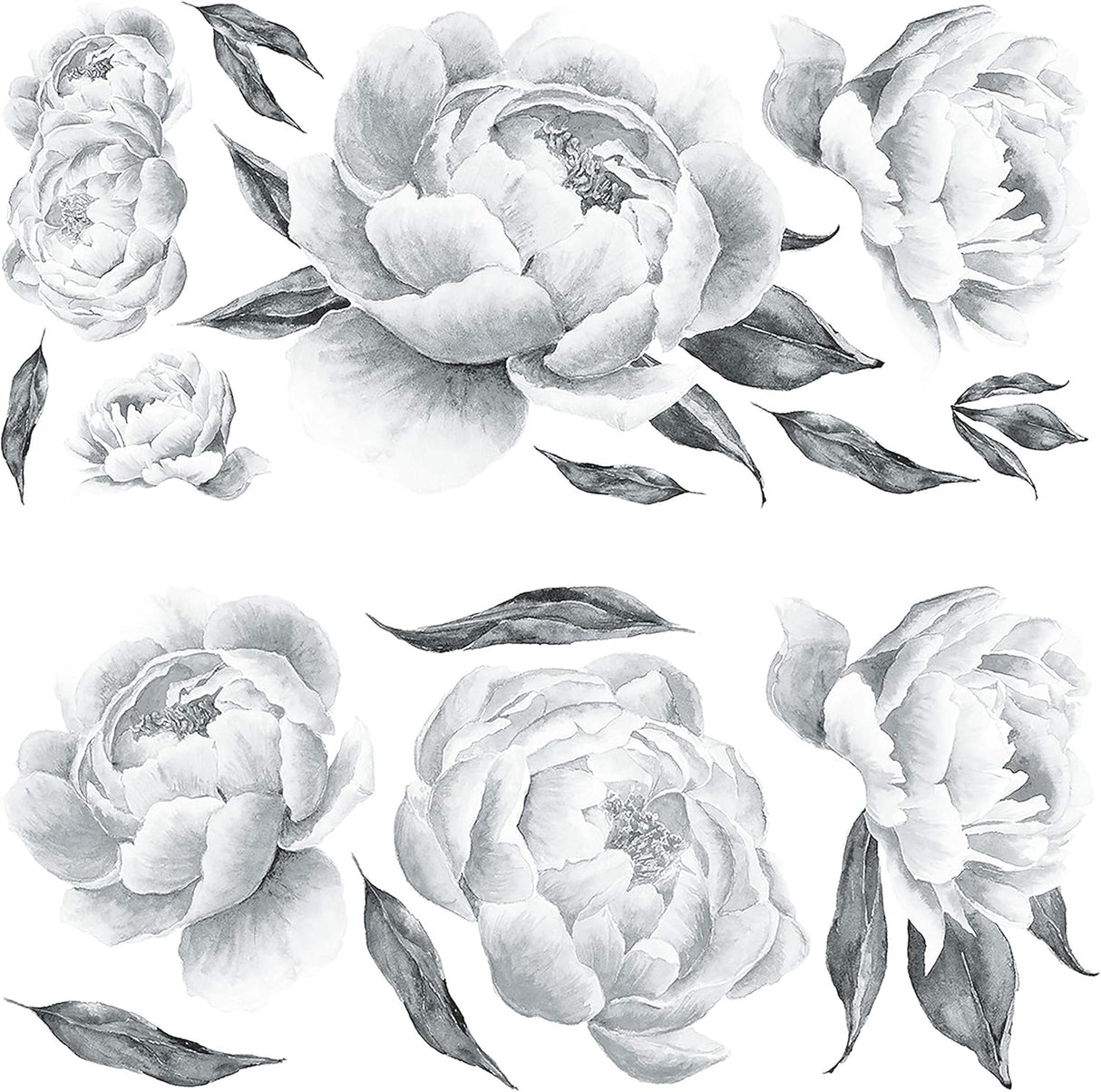 RoomMates RMK4413GM Black and White Peonies Giant Floral Peel and Stick Wall Decals