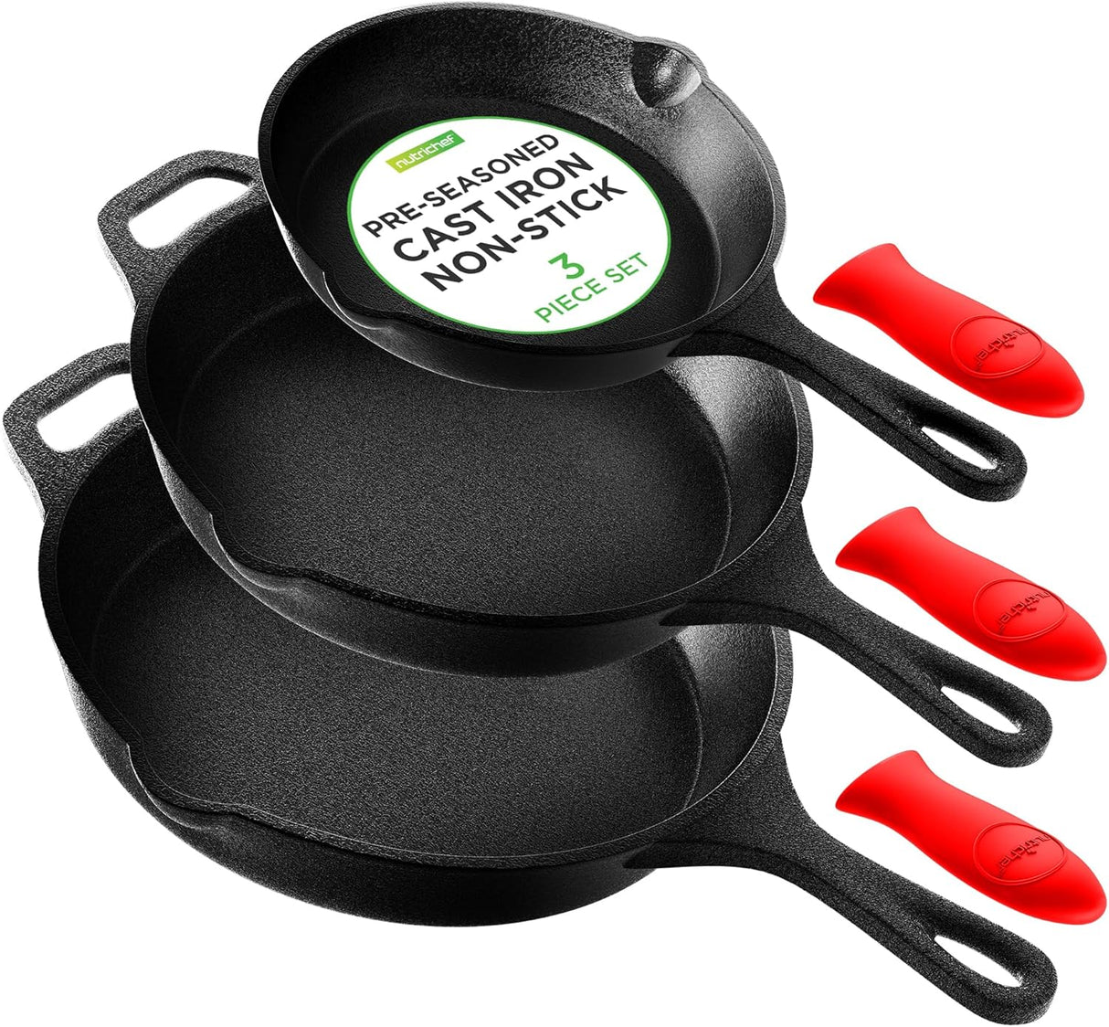 Set de Sartenes de Hierro Fundido NutriChef 3 Piezas Antiadherente